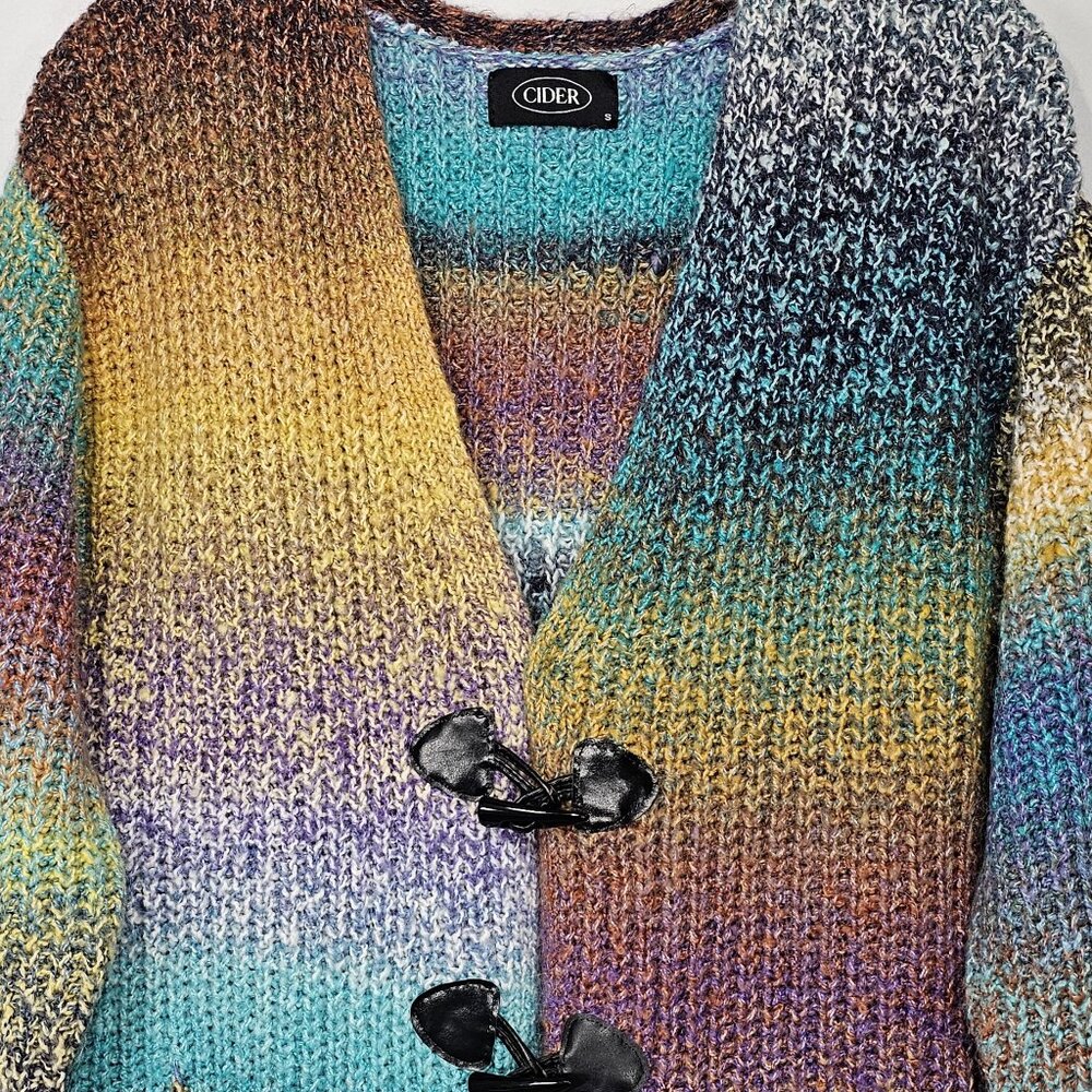 Cider Chunky Knit Multicolor Oversized Cardigan Sweater Small Toggle Pocket - Picture 2 of 8